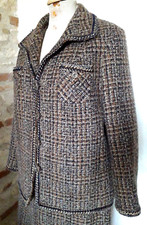 TAILLEUR jupe + veste tweed laine WEINBERG T42/44  wool tweed SKIRT SUIT sz L/XL