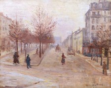 Tableau encadré boulevard vue PARIS hiver neige peintre Mâcon Jean Louis PLUMET