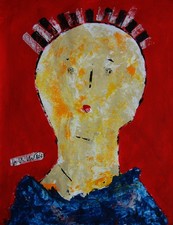 Art brut,singulier,neo expressionnisme sur papier 65x50cm