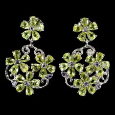 925 Argent Sterling Boucles D'Oreilles Poire Peridot Tanzanite Naturel Gemme