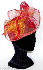 CHAPEAU taille unique AUTRUCHE Ateliers serre tête cérémonie femme rouge orange