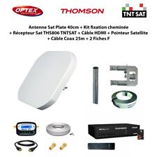 Antenne Sat Plate 40cm+Kit fixation+Récepteur TNTSAT+Câble HDMI+Pointeur+Câble