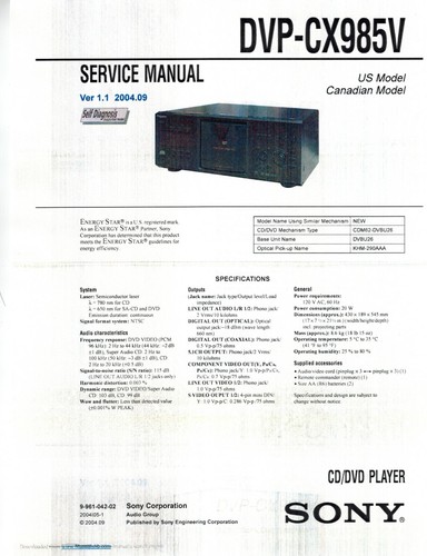 Sony dvp cx985v dvd service - sony,