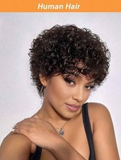 Perruque Naturelle Femme Brune Wig Cheveux Humains Bouclé Frisé +1 Bonnet