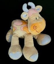 74. DOUDOU PELUCHE NATTOU VACHE beige taches rose orange bleu ETAT NEUF*