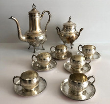 Ancien Service à thé ou  café en Métal argenté Tasses Sucrier Cafetière