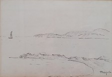 Dessin original Encre Albert Marquet signé Voilier Bateau Marine Bord de Côte