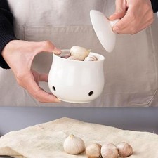 Pot à ail avec couvercle, récipient ventilé pour comptoir de cuisine