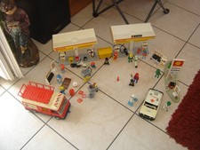 Playmobil vintage 3437, station service Shell+3614 camion+3217 voiture médecin