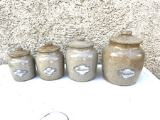 4 POTS CUISINE EN GRES AVEC PLAQUES EN ETAIN DECO CUISINE KITCHEN JARS