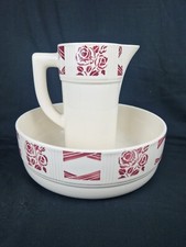 Ancien Broc Et Cuvette De Toilette Faience Badonviller Art Déco Fleurs 