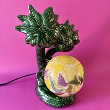 Lampe palmier vintage 70s 80s céramique globe opaline tiki mid-century 29 cm