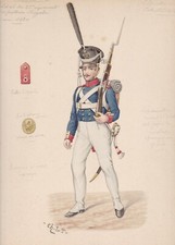 ✒ 1900 Charles LE TOURNEUR aquarelle originale Armée Allemagne Prusse infanterie