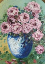 Italo Giordani 1882 1956 / nature morte aux roses / huile sur panneau /