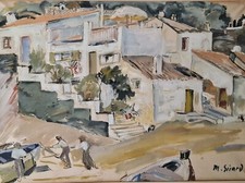 Tableau XXéme par "Sicard" années 60 Expressionniste Gouache 38cm x 52cm.