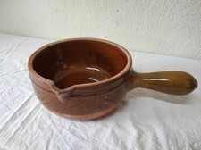Ancien Caquelon, Casserole en terre cuite vernissée 19cm de diamètre