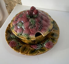 ANCIEN Confiturier en BARBOTINE SARREGUEMINES à Décor de FRUITS Fraises Deco