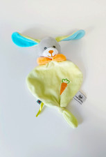 Doudou Plat Lapin Vert Bleu