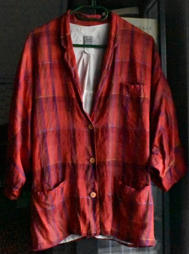 Veste carreaux fond rouge - veste, à