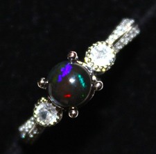 Opale Noire à Multicolore de 0,660 ct - Bague Argent 925 avec Zircons