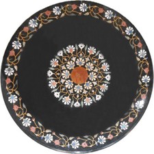 36 " Noir Marbre Centre Table Top Multi Précieux Stone Floral Incrustation