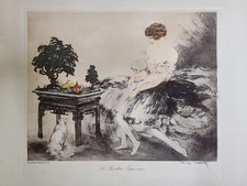 Louis Icart, Le Jardin Japonais, Estampe signée dans la planche 1920, 38x28 cm