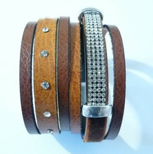 BRACELET CUIR SYNTHETIQUE VELOURS ET STRASS