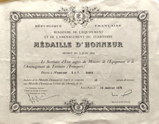 diplôme MEDAILLE D'HONNEUR DU