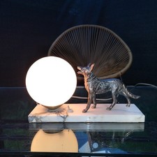 VEILLEUSE ART DÉCO CHIC CHENIL REGULE MARBRE & GLOBE OPALIN 1920 1940