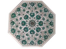 22 " Marbre Café Table Top Main Floral Incrustation Demi-Précieuses Pierres Art