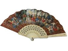 ANCIEN EVENTAIL TISSU IMPRIMÉ