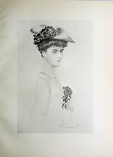 Paul-César HELLEU : Mode, Jeune fille au tricorne fleuri, GRAVURE, 1913