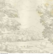 Nicolas Poussin Paysage Volcan - Gravure originale XIXe