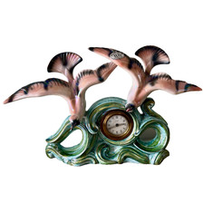 Horloge vintage Scout barbotine mouette Hubert Bequet Quaregnon faïence Belgique