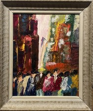 Tableau Peinture Cadre 20èm XXèm Scène de rue animée Foule Expressionnisme rare