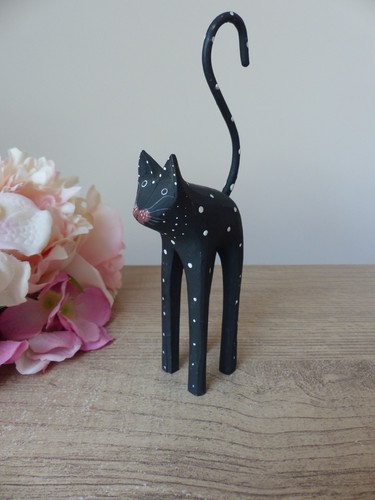 Figurine chat noir pois - noir, à