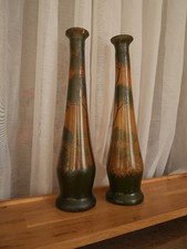 2 grand vase en verre peint émaillé Legras foret arbre automne art déco