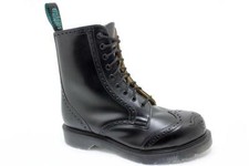 Solovair Fabriqué En Angleterre 9 Œil Embout en Acier Brogue Bateau Noir Monde