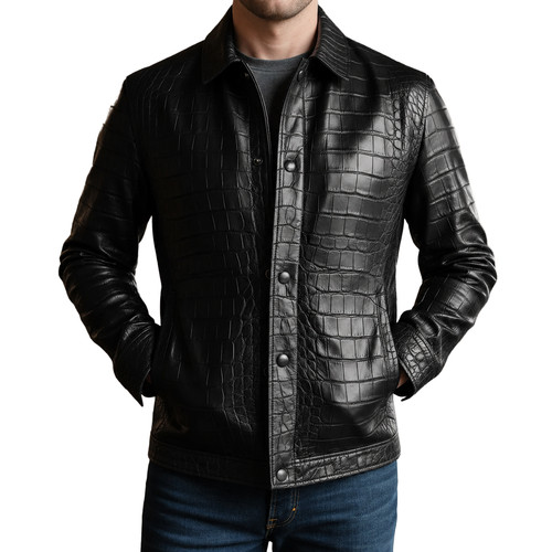 Veste cuir véritable noir - veste, en