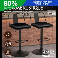 ALFORDSON 2x Tabourets de Bar Vérin à gaz Cuir Chaises Cuir Pivotant Gloria NOIR