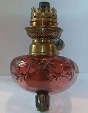 Toupie De Piano Lampe à Pétrole Baccarat Ou Legras Cranberry Brûleur Kosmos 1900