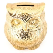 Tirelire À Hibou Chouette Porte-Bonheur Laiton Brillant