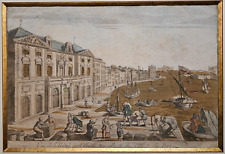 XVIIIe Ancienne Gravure Vue d'Optique Marseille Port Vue de l'Hotel de Ville ART