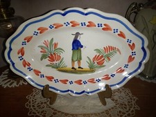 ANCIEN PLAT OVALE BRETON CLASSE PRIMITIF EN TERRE CUITE MANUFACTURES CORNOUAILLE