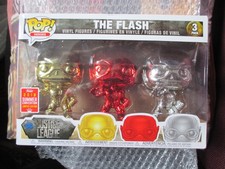 POP FUNKO PACK  3 Figurines THE FLASH CHROME HEROES  sticker 2018 SUMMER CONVEN