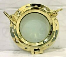 Fenêtre de hublot rétro en laiton doré brillant avec 2 chiens décor nautique