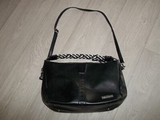 Sac LES TROPEZIENNES simili cuir noir grainé main et bandoulière TBE