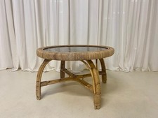 Table basse céramique noir et rotin 1960 vintage