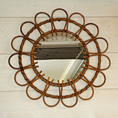 Miroir soleil rotin - miroir, vintage