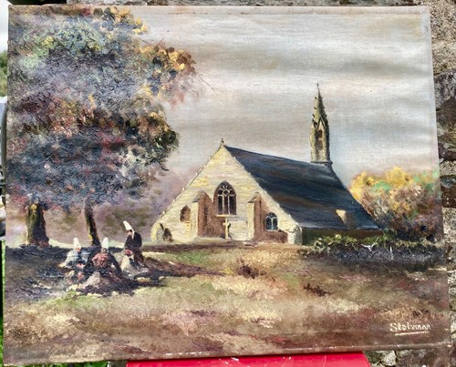 Tableau ancien bretagne scène - bretagne,